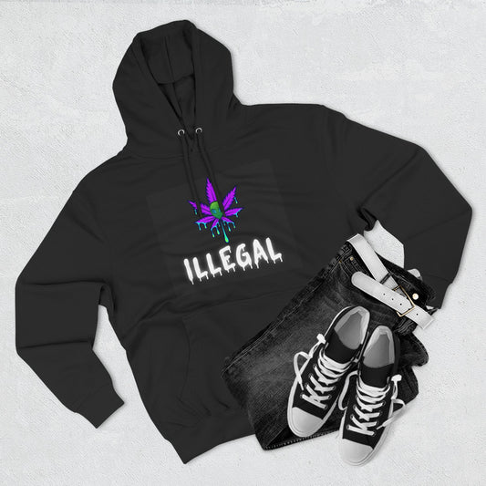 Illegal Cannabis Leaf Hoodie — Retro Neon 3-Panel Graphic Pullover