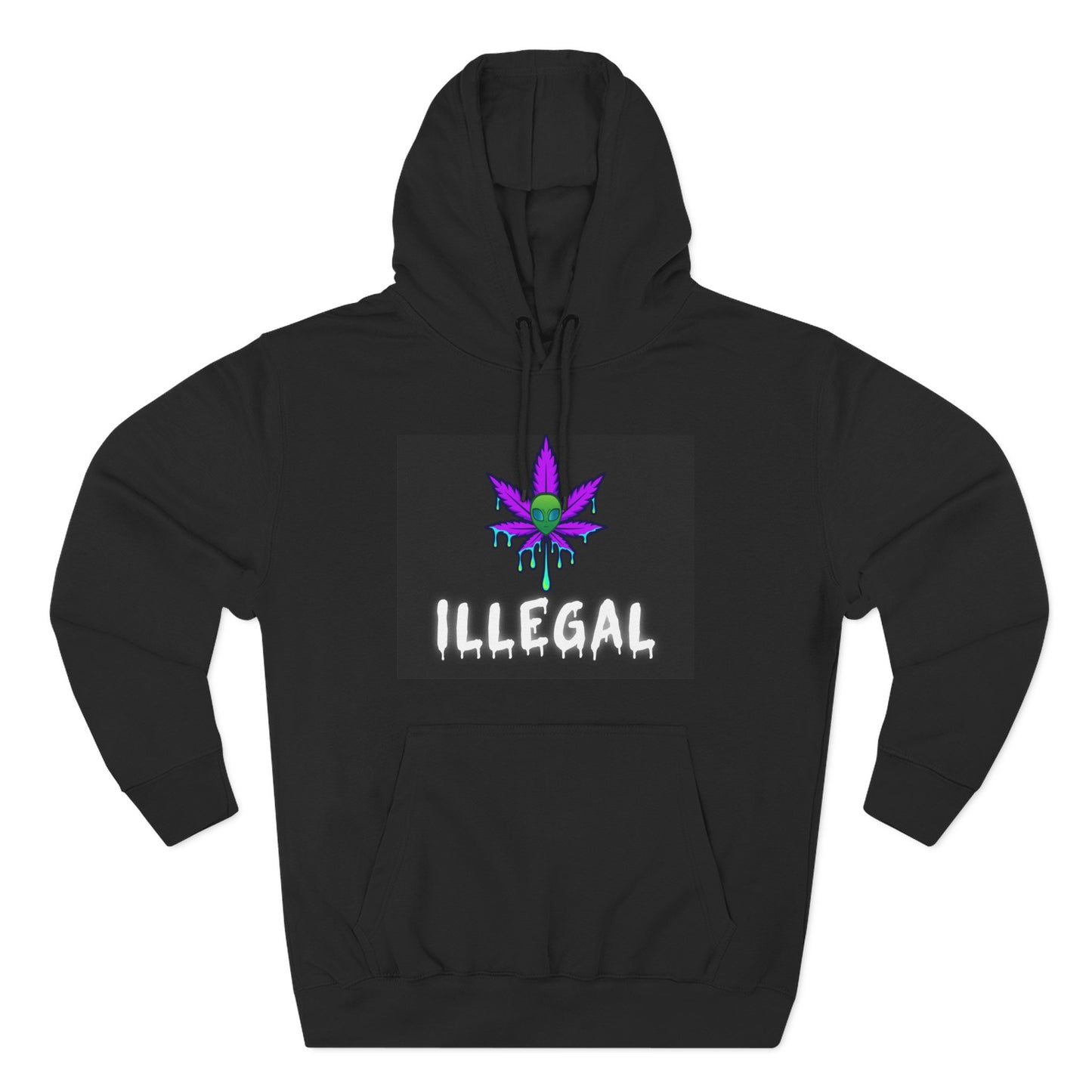 Illegal Cannabis Leaf Hoodie — Retro Neon 3-Panel Graphic Pullover