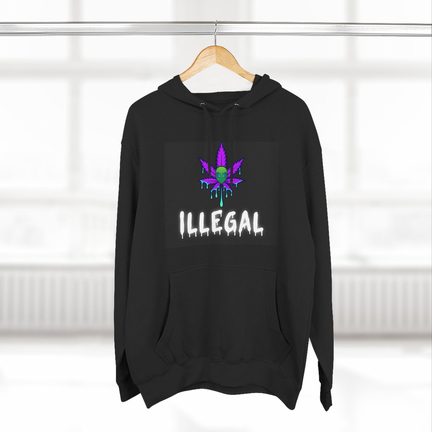 Illegal Cannabis Leaf Hoodie — Retro Neon 3-Panel Graphic Pullover